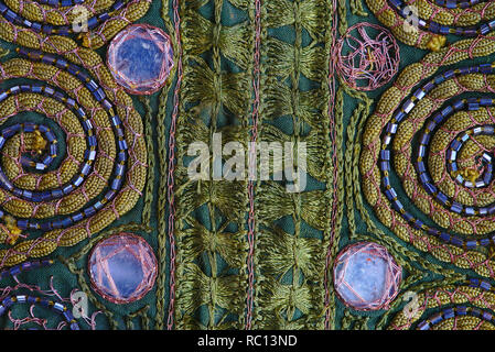 Patchwork indiano dettaglio, artigianato tradizionale a mano, tessuti decorativi. Foto Stock