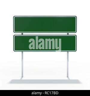 Blank cartello verde o di svuotare i cartelli stradali. Il rendering 3D Foto Stock