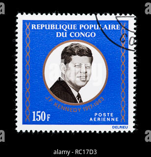 Francobollo dalla Repubblica popolare del Congo raffigurante John F. Kennedy Foto Stock