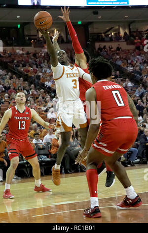 Austin, Texas, Stati Uniti d'America. Il 12 gennaio, 2019. Halftime. Xii gen, 2019. Courtney Ramey #3 del Texas Longhorns in azione vs la Purdue Boilermakers a Frank Erwin Center di Austin in Texas. Texas conduce 30-26 a metà.Robert Backman/Cal Sport Media. Credito: csm/Alamy Live News Foto Stock