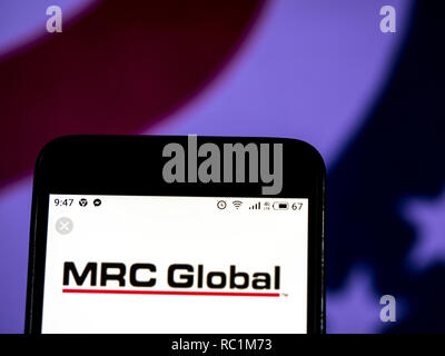 Kiev, Ucraina. Xiii gen, 2019. MRC globale visto il logo visualizzato su un telefono intelligente. Credito: Igor Golovniov SOPA/images/ZUMA filo/Alamy Live News Foto Stock