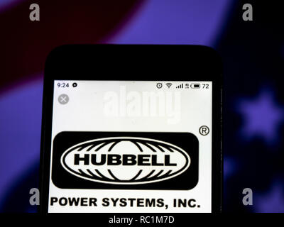 Kiev, Ucraina. Xiii gen, 2019. Hubbell Incorporated Company logo che si vede visualizzato su un telefono intelligente. Credito: Igor Golovniov SOPA/images/ZUMA filo/Alamy Live News Foto Stock