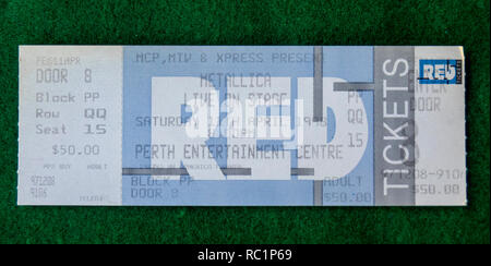 Biglietto per concerto Metallica a Perth Entertainment Centre in 1998 WA Australia. Foto Stock