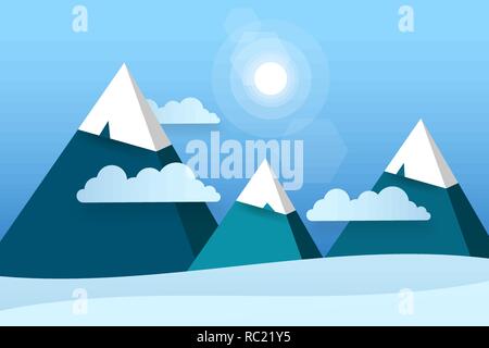 Tre montagne di carta in bianco delle nuvole giornata soleggiata illustrazione vettoriale Illustrazione Vettoriale