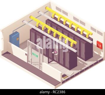 Isometrica del vettore la sala server Illustrazione Vettoriale
