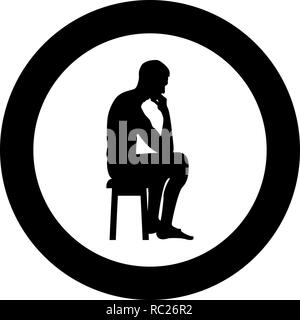 Pensare uomo seduto su uno sgabello silhouette icona colore nero vettore I stile piatto semplice cerchio imagein round Illustrazione Vettoriale