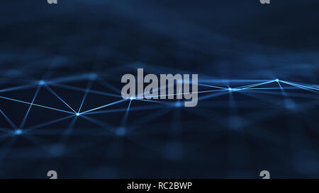 Plexus astratta titoli di rete tecnologia sfondo digitale.forma geometrica con particelle di triangolo avveniristica struttura molecolare linee. Foto Stock