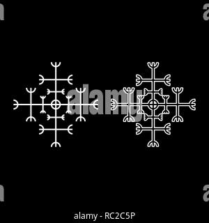 Timone di timore reverenziale aegishjalmur o egishjalmur galdrastav il set di icone di colore bianco i piatti in stile contorno semplice di immagini Illustrazione Vettoriale