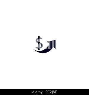 Icona simbolo di dollaro logo aumentare con il cerchio nero freccia verso l'alto, di finanza aziendale mondo Illustrazione Vettoriale