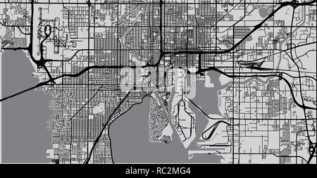 Vettore urbano mappa della città di Tampa, Florida, Stati Uniti d'America Illustrazione Vettoriale