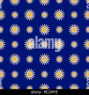 Vettore floreali seamless pattern con margherite. Texture in stile rustico. Chamomiles su uno sfondo blu. Alla moda il concetto di simbolo per biancheria da letto, tessuto, testo Illustrazione Vettoriale