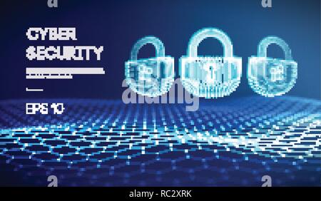 Internet Coputer cyber security background. Cyber Crime illustrazione vettoriale. serratura digitale Illustrazione Vettoriale
