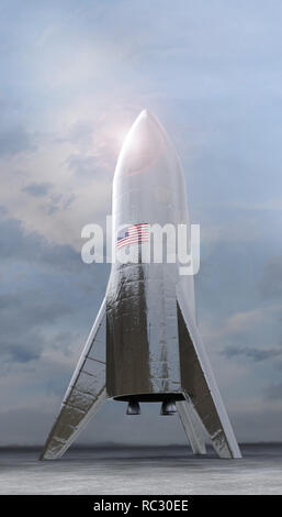 Prova tramoggia Starship rocket - SpaceX Elon Musk company, il 11 gennaio, 2019, Boca Chica, Texas. Il rendering 3D Foto Stock