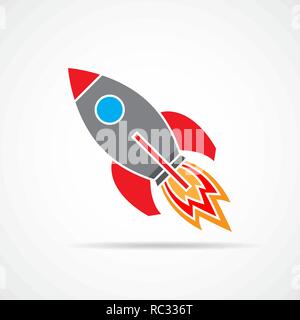 Colorato razzo icona nel design piatto. Semplice icona astronave isolati su sfondo bianco. Illustrazione Vettoriale. Illustrazione Vettoriale