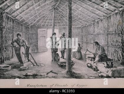 MODO DE TRABAJAR El Cobre - VIAJES POR CILE Y LA PLATA - GRABADO SIGLO XIX. Autore: MIERS JOHN. Posizione: Academia de la historia-COLECCION. MADRID. Spagna. Foto Stock