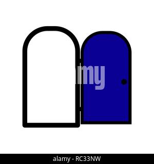 Icona porta in design piatto. Illustrazione Vettoriale. Porta aperta icona sullo sfondo bianco. Illustrazione Vettoriale