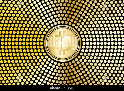 Background bitcoin monete d oro su sfondo nero. Per la presentazione o articolo circa la moneta crypto Illustrazione Vettoriale