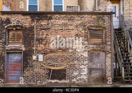 Antico vicolo edificio in una piccola città del Midwest. Foto Stock