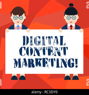 Parola di scrittura di testo contenuto digitale Marketing. Il concetto di business per la distribuzione di contenuti a un pubblico mirato online maschio e femmina in Standi uniforme Foto Stock