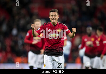 Londra, Regno Unito. 13 gennaio 2019. Ander Herrera del Man Utd celebra a tempo pieno durante il match di Premier League tra Tottenham Hotspur e il Manchester United allo Stadio di Wembley a Londra, Inghilterra il 13 gennaio 2019. Foto di Andy Rowland. Credito: Andrew Rowland/Alamy Live News Foto Stock