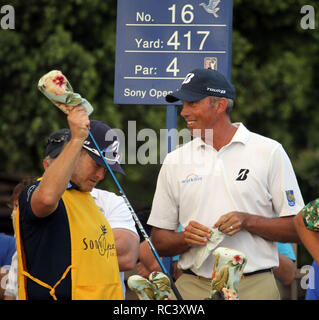 Honolulu, Hawaii, Stati Uniti d'America. Xiii gen, 2019. Matt Kuchar al sedicesimo tee durante il round finale del PGA Sony Open al Waialae Country Club di Honolulu, HI - Michael Sullivan/CSM Credito: Cal Sport Media/Alamy Live News Foto Stock