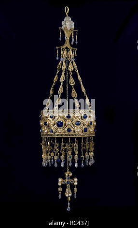 Corona votiva di spagnolo re visigota Recceswinth (653-672). Madrid, Museo Nazionale di Archeologia. Posizione: MUSEO ARQUEOLOGICO NACIONAL-COLECCION. MADRID. Spagna. Foto Stock