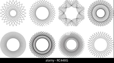 8 mandala stile set vettoriale fatta con la ripetizione di forme geometriche. Illustrazione Vettoriale