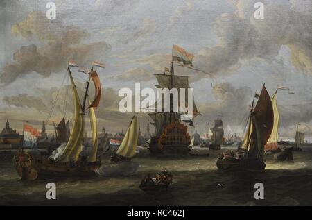 Abraham Storck (o Sturckenburch) (1644-1708). Paesaggio olandese e pittore marittima di epoca barocca. Vista di Amsterdam dalla Baia di IJ. Gemldegalerie, Berlino. Germania. Foto Stock