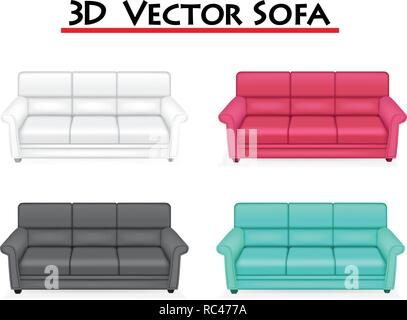 Isolato vettore 3D divano su sfondo bianco, arte vettoriale Illustrazione Vettoriale