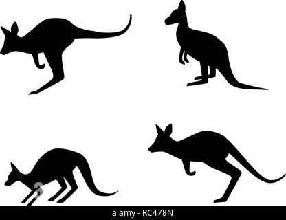 Set di kangaroo in stile silhouette, vector art design Illustrazione Vettoriale