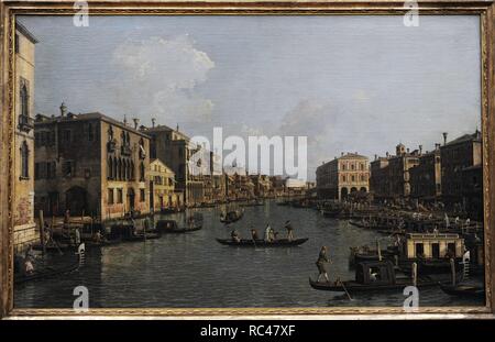 Il canaletto (1697-1768). Pittore italiano. Grand Canal cercando il sud-est da Campo Santa Sofia al Ponte di Rialto, c. 1756. Gemaldegalerie. Berlino. Germania. Foto Stock