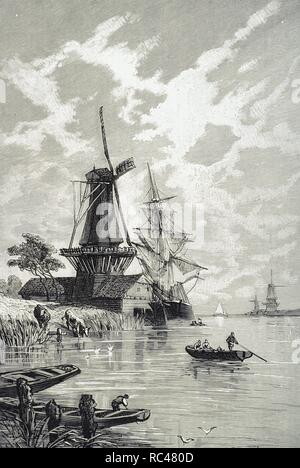 Holland. Xix secolo. Canal. Incisione in "l'Spagnolo e illustrazione americana" 1876. Foto Stock