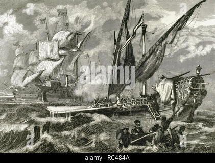 Hanseatic Marine (quattordicesimo e quindicesimo secolo). Incisione di attacco a croce (1882). Pubblicato in Germania ".". Foto Stock