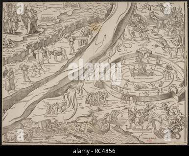 Mappa allegorico, una satira sulla chiesa cattolica romana dal XVI secolo. . Mappemonde nouvelle papistique. Disegno satirico. [Ginevra], [1566?]. Mappemonde nouvelle papistique. Una satira sulla Chiesa Cattolica romana da T. de Beza o P. Viret? Sotto forma di una mappa allegorica, con stampa in rilievo su tre lati. Bà¨ze, ThÃ©odore de, 1519-1605. Viret Pierre, 1511-1571. Fonte: C.160.c.7 15. Lingua: Francese. Foto Stock