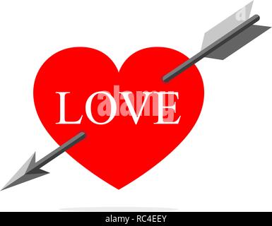 La freccia ha trafitto il cuore. Illustrazione Vettoriale. Concetto di amore nel design piatto Illustrazione Vettoriale