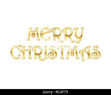 Buon Natale golden testo su sfondo bianco. Illustrazione Vettoriale. Lettering template per il messaggio di saluto festivo. Illustrazione Vettoriale