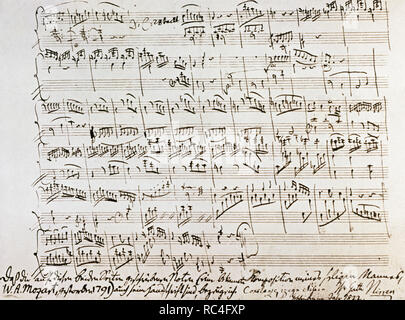 MOZART Wolfgang Amadeus (1756-1791). Compositore austríaco. Parte final del primer movimiento de la sonata PARA PIANO EN SI BEMOL, K.570, compuesta por Mozart en 1789. Foto Stock