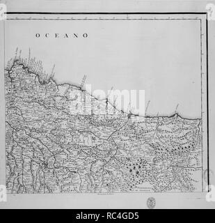 MAPA del Principado de Asturias DEDICADO AL PRINCIPE DE ASTURIAS CARLOS ANTONIO - 1777 (3ª parte). Autore: LOPEZ TOMAS. Posizione: Biblioteca Nacional-COLECCION. MADRID. Spagna. Foto Stock