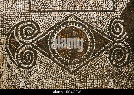 Villa romana di Pisoes. Pavimento a mosaico raffigurante geometrici e motivi naturalistici. Il Portogallo. L'Alentejo. Beja. Foto Stock