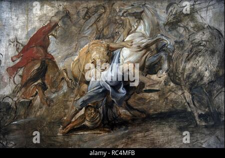 Peter Paul Rubens (1577-1640). Pittore fiammingo. Schizzo di olio per il lion hunt, 1621-1622. Alte Pinakothek. Monaco di Baviera. Germania. Foto Stock