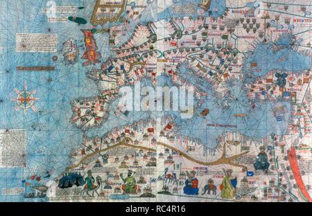 Il Catalano Atlas, 1375. Attribuito al maiorchino cartografi ebreo Abramo e Jehuda Cresques, è stato servizio del re di Aragona. Biblioteca nazionale di Francia, Parigi. Foto Stock