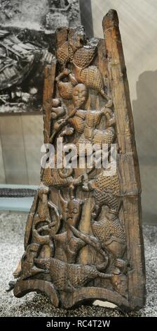 Parti originali della prua di una nave vichinga. Legno. Museo della Nave Vichinga. Oslo. La Norvegia. Foto Stock