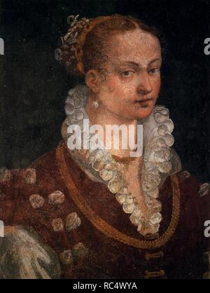 Ritratto di Bianca Cappello, seconda moglie di Francesco I de' Medici. Museo: Galleria degli Uffizi di Firenze. Autore: ALLORI, Alessandro. Foto Stock