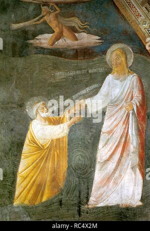 Cristo agli Apostoli sul mare di Galilea (Particolare di affresco nella chiesa di Santa Maria in Campis). Museo: Chiesa di Santa Maria in Campis, Foligno. Autore: Mezzastris, Pier Antonio. Foto Stock