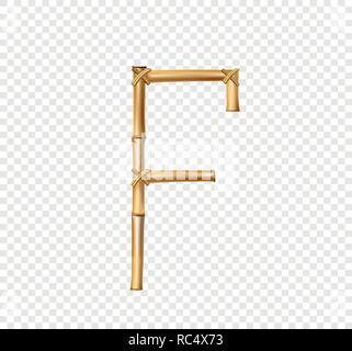 Vettore alfabeto di bambù. Lettera F maiuscola fatta di realistico Brown dry poli di bambù isolato su sfondo trasparente. Concetto di Abc per creare parole, Illustrazione Vettoriale