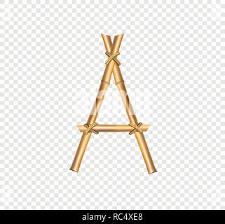 Vettore alfabeto di bambù. Lettera A maiuscola fatta di realistico Brown dry poli di bambù isolato su sfondo trasparente. Concetto di Abc per creare parole, Illustrazione Vettoriale