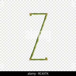 Vettore alfabeto di bambù. Lettera maiuscola Z fatta di verde realistico canne di bambù poli isolati su sfondo trasparente. Concetto di Abc per la creazione di word Illustrazione Vettoriale