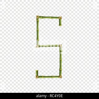 Vettore alfabeto di bambù. Lettera maiuscola s fatta di verde realistico canne di bambù poli isolati su sfondo trasparente. Concetto di Abc per la creazione di word Illustrazione Vettoriale