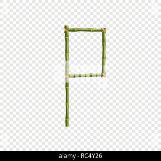 Vettore alfabeto di bambù. Lettera maiuscola P di verde realistico canne di bambù poli isolati su sfondo trasparente. Concetto di Abc per la creazione di word Illustrazione Vettoriale