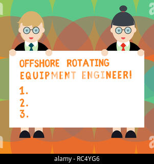 Parola di scrittura di testo offshore Apparecchiature rotanti ingegnere. Il concetto di business per il petrolio e il gas industria ingegneria maschio e femmina in uniforme di tenere in piedi Foto Stock